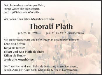 Traueranzeige von Thoralf Plath von Demminer Zeitung