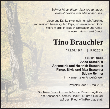 Traueranzeige von Tino Brauchler von Prenzlauer Zeitung