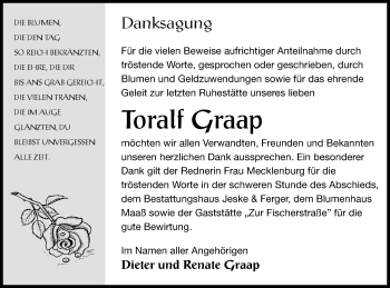 Traueranzeige von Toralf Graap von Prenzlauer Zeitung