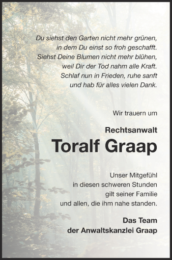 Traueranzeige von Toralf Graap von Prenzlauer Zeitung