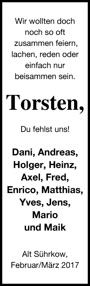 Traueranzeige von Torsten Kluge von Mecklenburger Schweiz