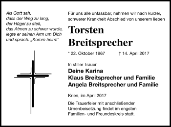 Traueranzeige von Torsten Breitsprecher von Vorpommern Kurier