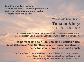 Traueranzeige von Torsten Kluge von Mecklenburger Schweiz