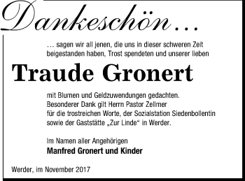 Traueranzeige von Traude Gronert von Neubrandenburger Zeitung