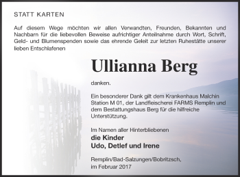 Traueranzeige von Ullianna Berg von Mecklenburger Schweiz