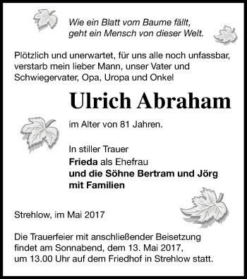 Traueranzeige von Ulrich Abraham von Prenzlauer Zeitung