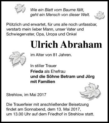 Traueranzeige von Ulrich Abraham von Prenzlauer Zeitung