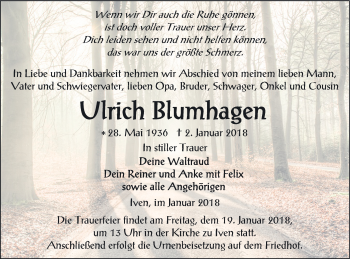 Traueranzeige von Ulrich Blumhagen von Vorpommern Kurier