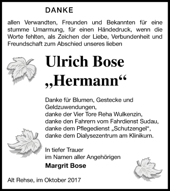 Traueranzeige von Ulrich Bose von Müritz-Zeitung