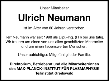 Traueranzeige von Ulrich Neumann von Haff-Zeitung