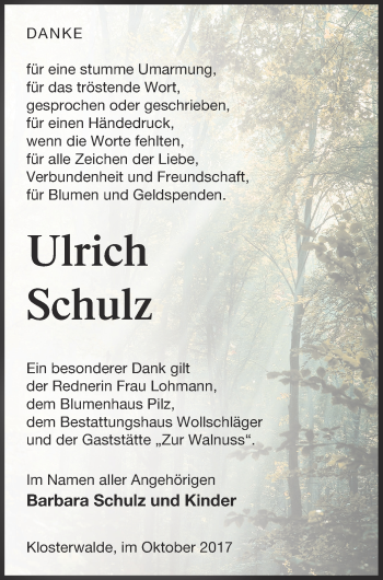 Traueranzeige von Ulrich Schulz von Templiner Zeitung