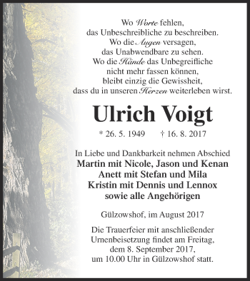 Traueranzeige von Ulrich Voigt von Vorpommern Kurier