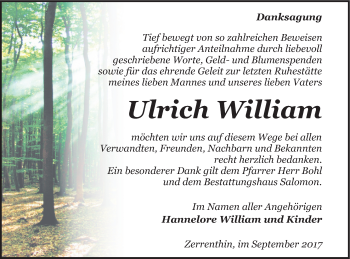 Traueranzeige von Ulrich William von Pasewalker Zeitung