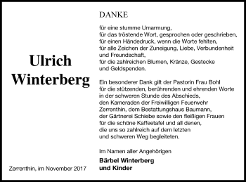 Traueranzeige von Ulrich Winterberg von Pasewalker Zeitung