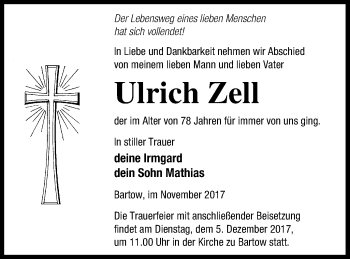 Traueranzeige von Ulrich Zell von Neubrandenburger Zeitung