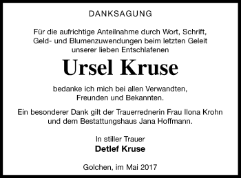 Traueranzeige von Ursel Kruse von Neubrandenburger Zeitung