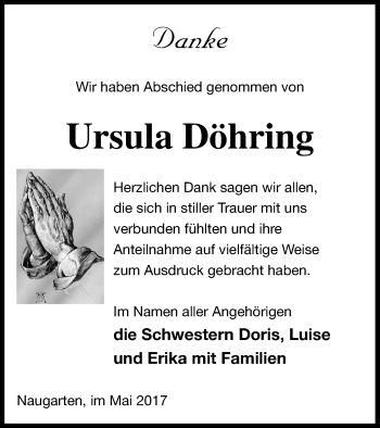 Traueranzeige von Ursula Döhring von Prenzlauer Zeitung