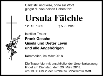 Traueranzeige von Ursula Fälchle von Mecklenburger Schweiz