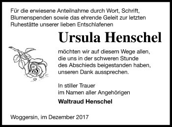 Traueranzeige von Ursula Henschel von Neubrandenburger Zeitung