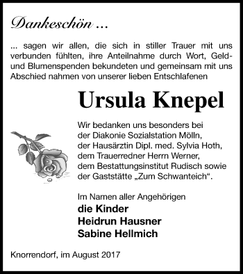 Traueranzeige von Ursula Knepel von Neubrandenburger Zeitung