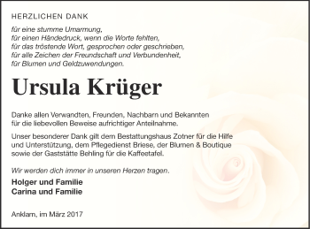 Traueranzeige von Ursula Krüger von Vorpommern Kurier