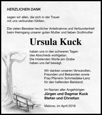 Traueranzeige von Ursula Kuck von Prenzlauer Zeitung