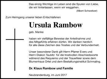 Traueranzeige von Ursula Rambow von Neubrandenburger Zeitung