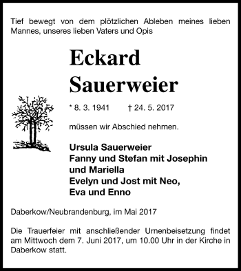 Traueranzeige von Ursula Sauerweier von Vorpommern Kurier