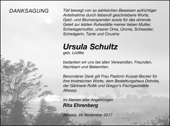 Traueranzeige von Ursula Schultz von Haff-Zeitung