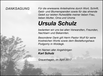 Traueranzeige von Ursula Schulz von Strelitzer Zeitung