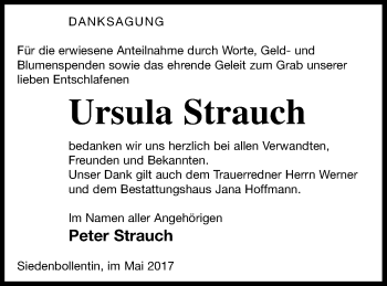 Traueranzeige von Ursula Strauch von Neubrandenburger Zeitung