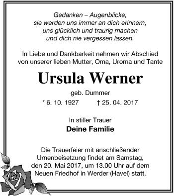 Traueranzeige von Ursula Werner von Prenzlauer Zeitung