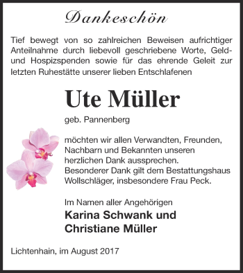 Traueranzeige von Ute Müller von Templiner Zeitung