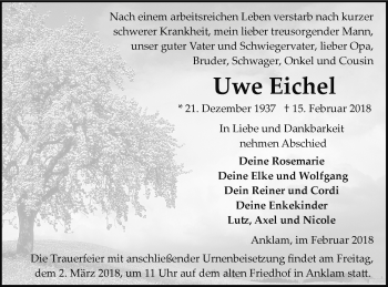Traueranzeige von Uwe Eichel von Vorpommern Kurier