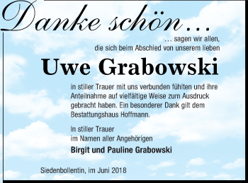 Traueranzeige von Uwe Grabowski von Neubrandenburger Zeitung