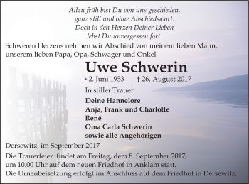 Traueranzeige von Uwe Schwerin von Vorpommern Kurier