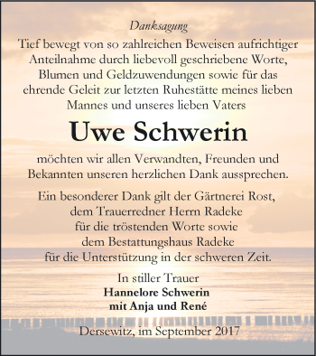 Traueranzeige von Uwe Schwerin von Vorpommern Kurier