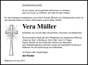 Traueranzeige von Vera Müller von Prenzlauer Zeitung