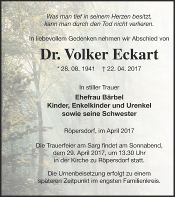 Traueranzeige von Volker Eckart von Prenzlauer Zeitung
