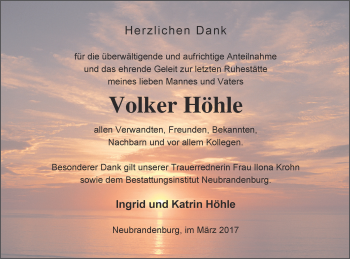 Traueranzeige von Volker Höhle von Neubrandenburger Zeitung