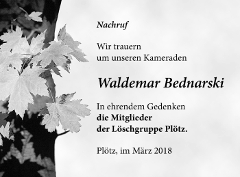 Traueranzeige von Waldemar Bednarski von Vorpommern Kurier