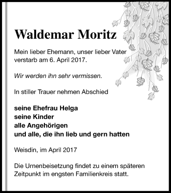 Traueranzeige von Waldemar Moritz von Strelitzer Zeitung