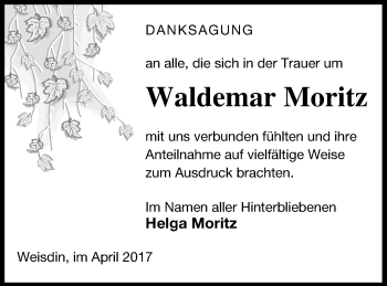 Traueranzeige von Waldemar Moritz von Strelitzer Zeitung