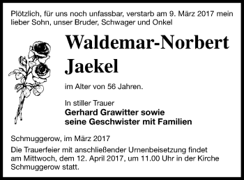 Traueranzeige von Waldemar-Norbert Jaekel von Vorpommern Kurier