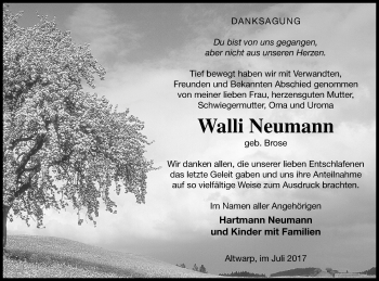 Traueranzeige von Walli Neumann von Haff-Zeitung