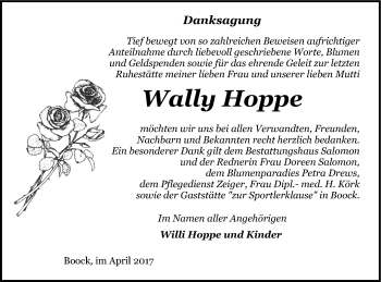 Traueranzeige von Wally Hoppe von Pasewalker Zeitung