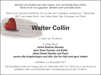 Traueranzeige von Walter Collin von Templiner Zeitung