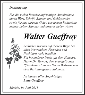 Traueranzeige von Walter Gueffroy von Prenzlauer Zeitung