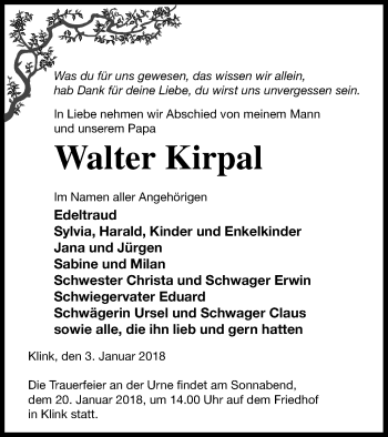 Traueranzeige von Walter Kirpal von Müritz-Zeitung