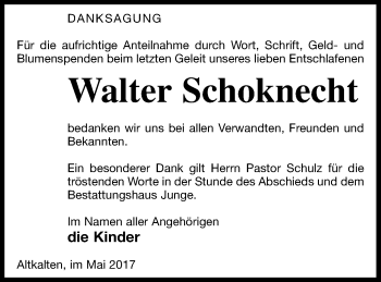 Traueranzeige von Walter Schoknecht von Mecklenburger Schweiz